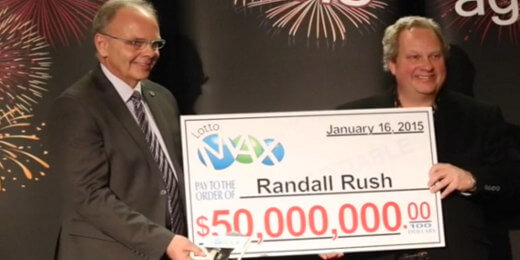 Randall Rush collecting his $50M jackpot check