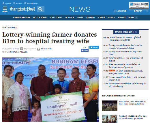 Somboon Khongdee wins 12 million baht in the lottery